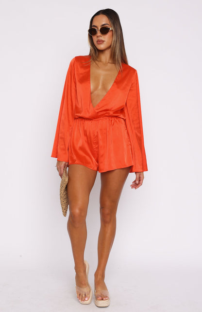 Bold Essence™ – Long Sleeve Playsuit Chilli