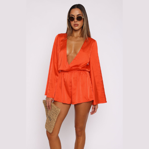 Bold Essence™ – Long Sleeve Playsuit Chilli